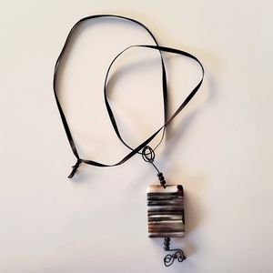 Boutique Simple Black Fabric Fashion Necklace with Stone Dangling Accent